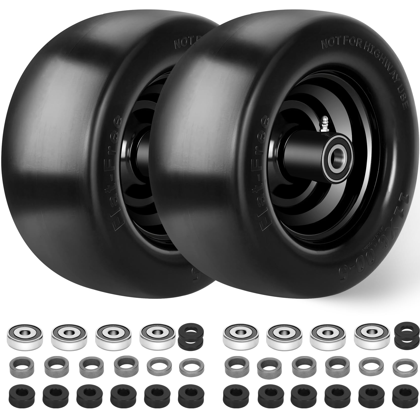 Iococee 11x6 flat-free front tire for zero-turn mowers improving lawn stability.