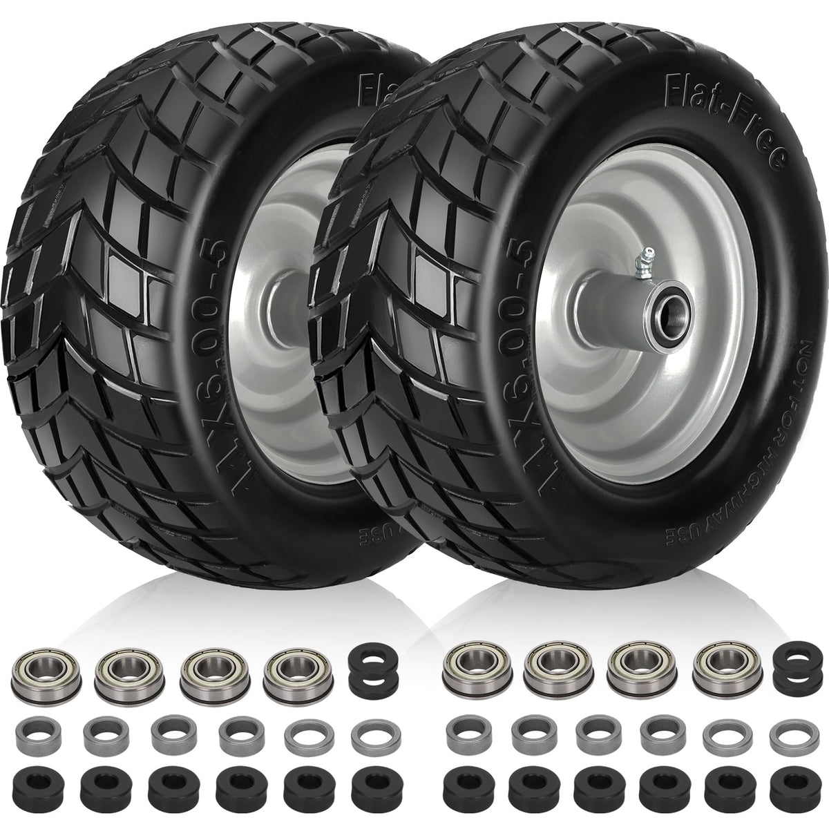 Iococee 11x6 flat-free tire side view, durable and maintenance-free for lawns.
