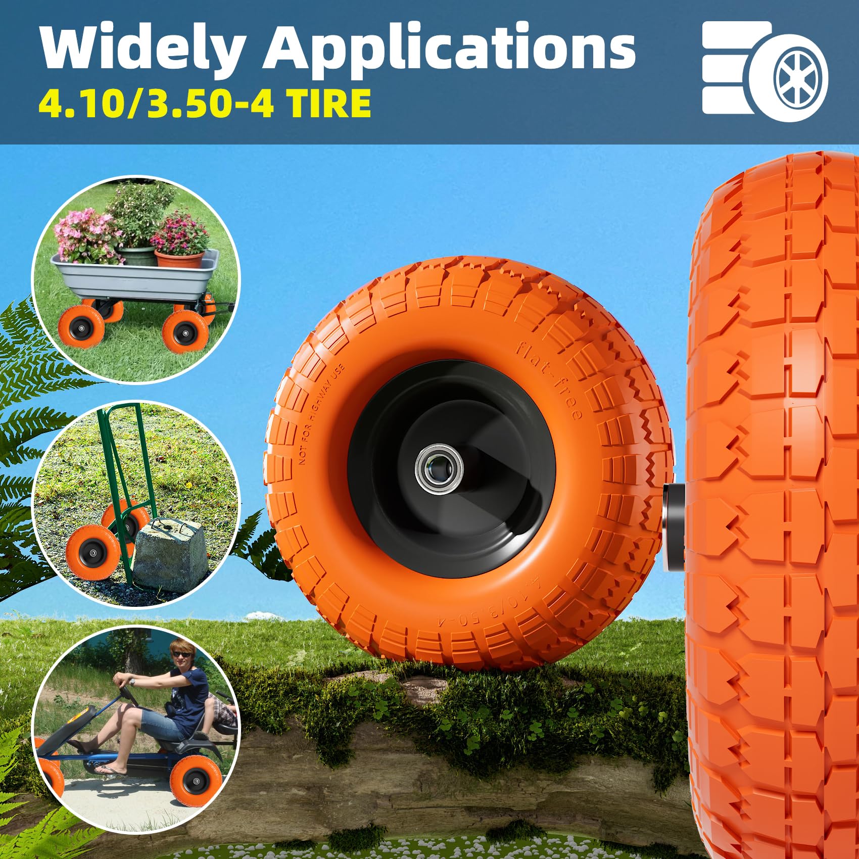 Iococee 5-8 inch axle bore flat-free tire broadens cart compatibility