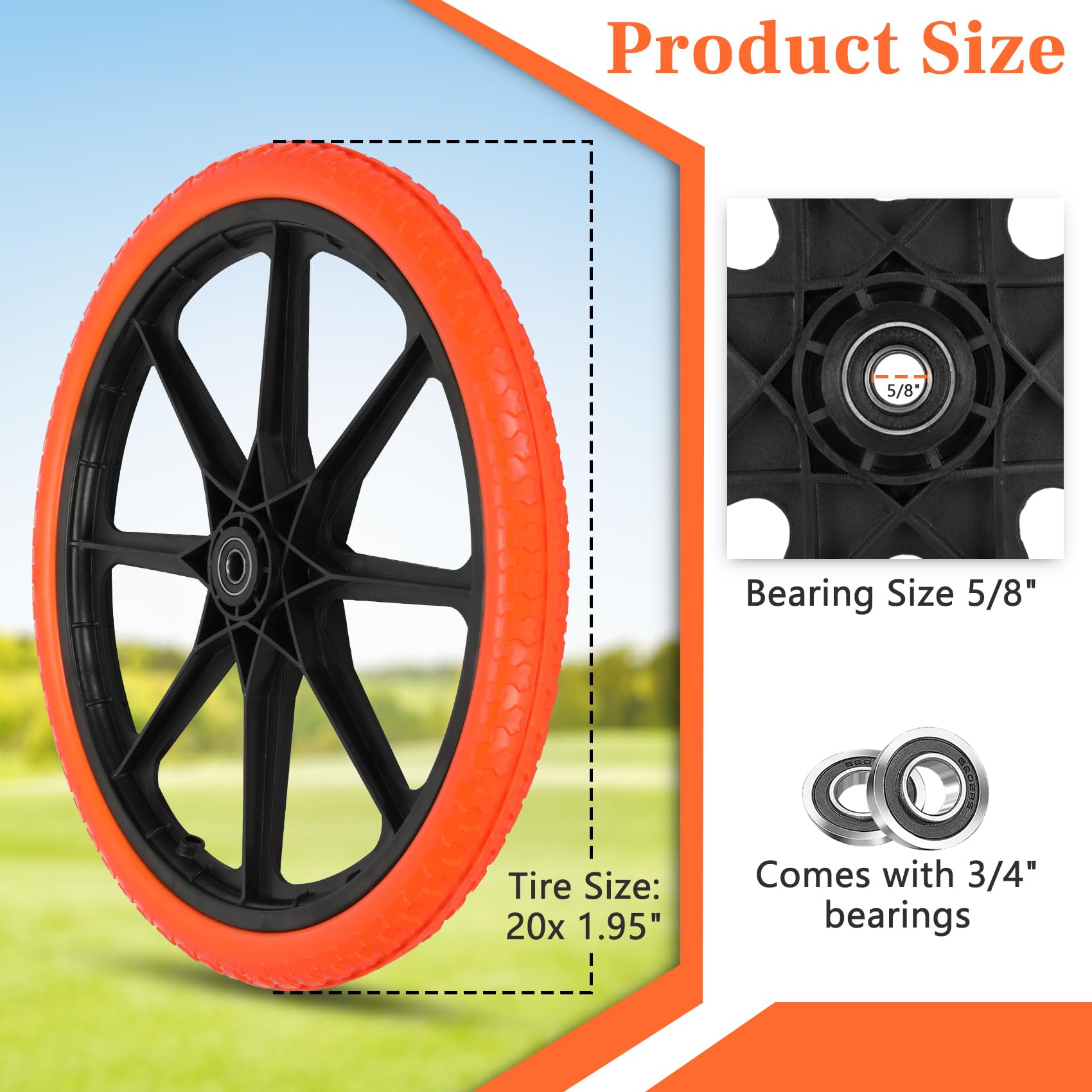 Iococee 20in flat-free tire with ABS rim enhances durability and heat resistance for tough jobs.
