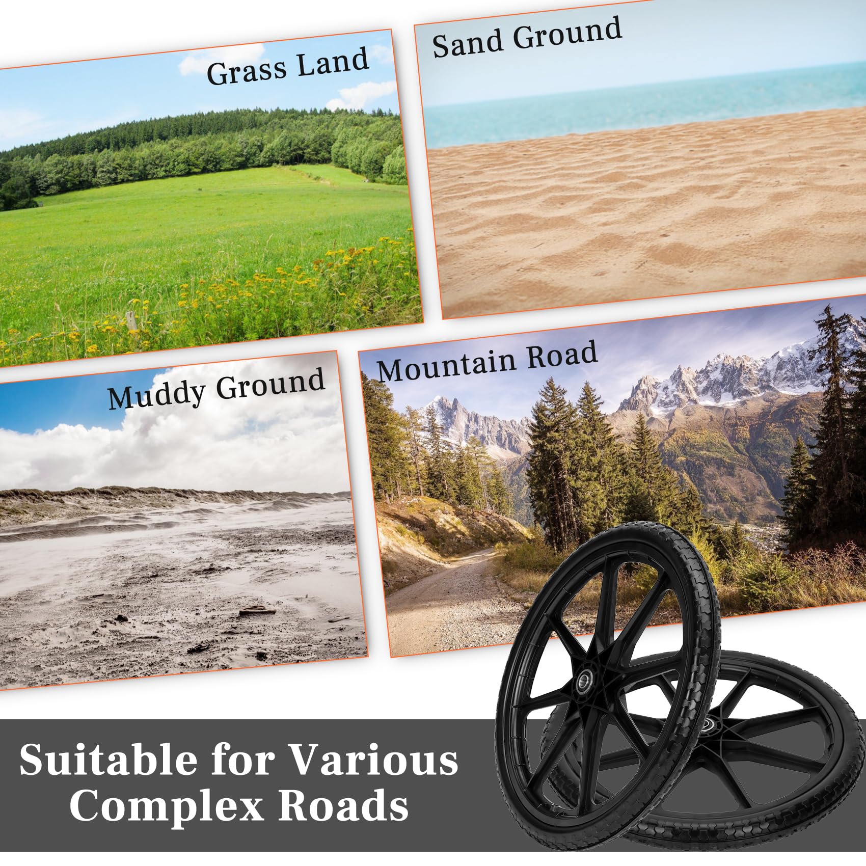 Iococee DIY-friendly flat-free wheel system fits big wheel carts for versatility