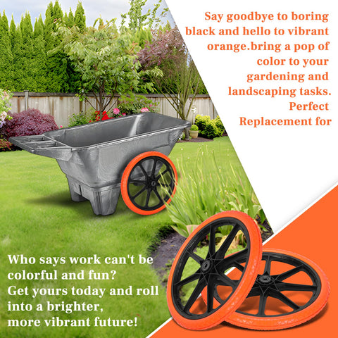 Iococee durable orange wheels resist deformation and wear for long-lasting lawn and farm use.
