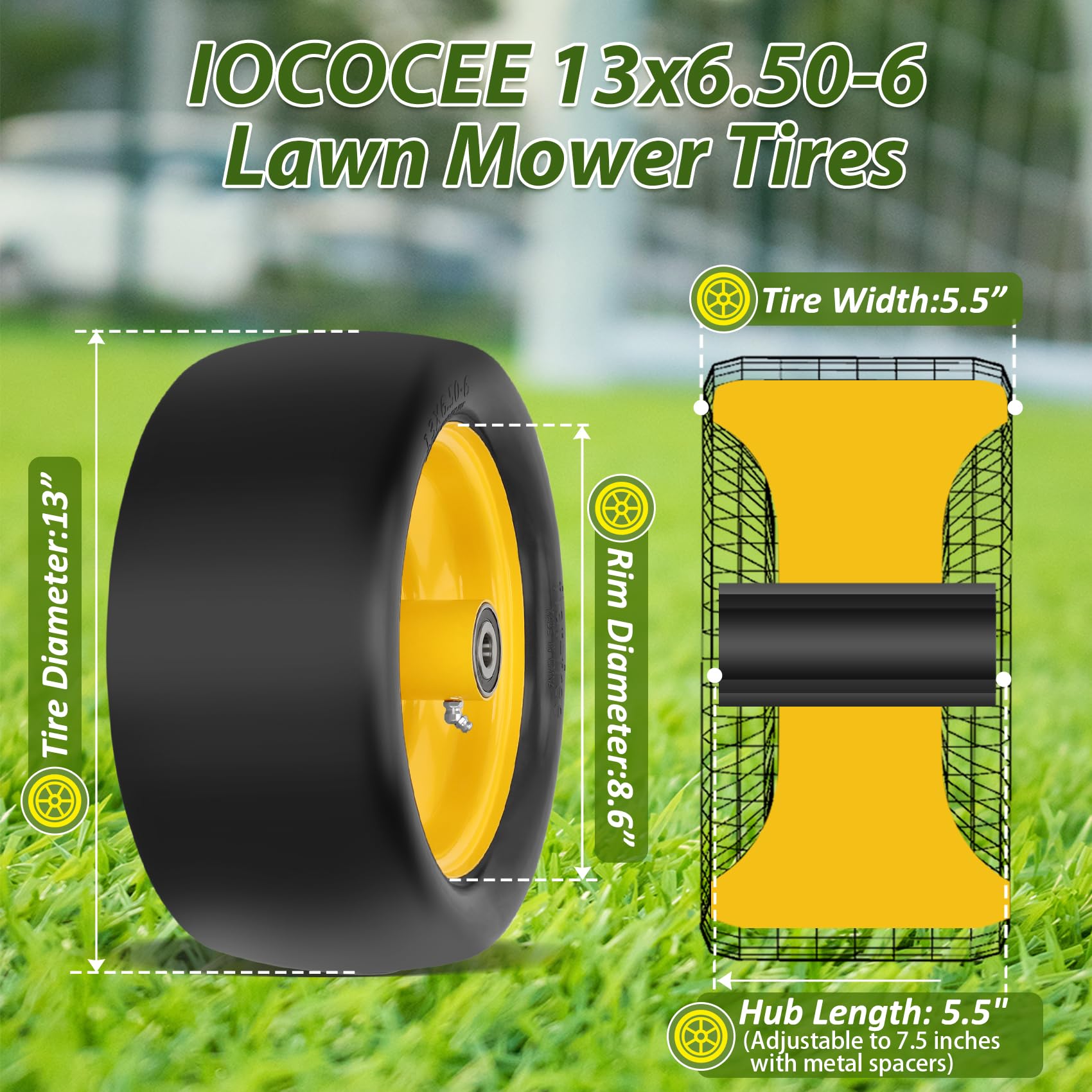 Iococee flat-free polyurethane tire reduces punctures for steady mowing
