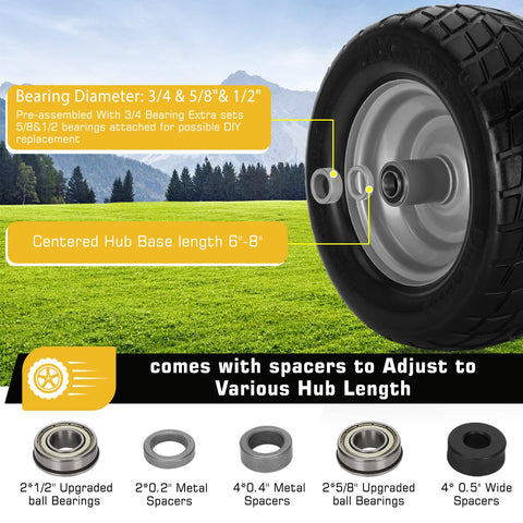 Iococee flat-free tire with bearing, smooth load support for heavy mowing tasks.