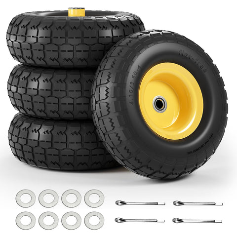 IOCOCEE flat-free wheels 10-inch four-pack for hand trucks; puncture-resistant and maintenance-free.