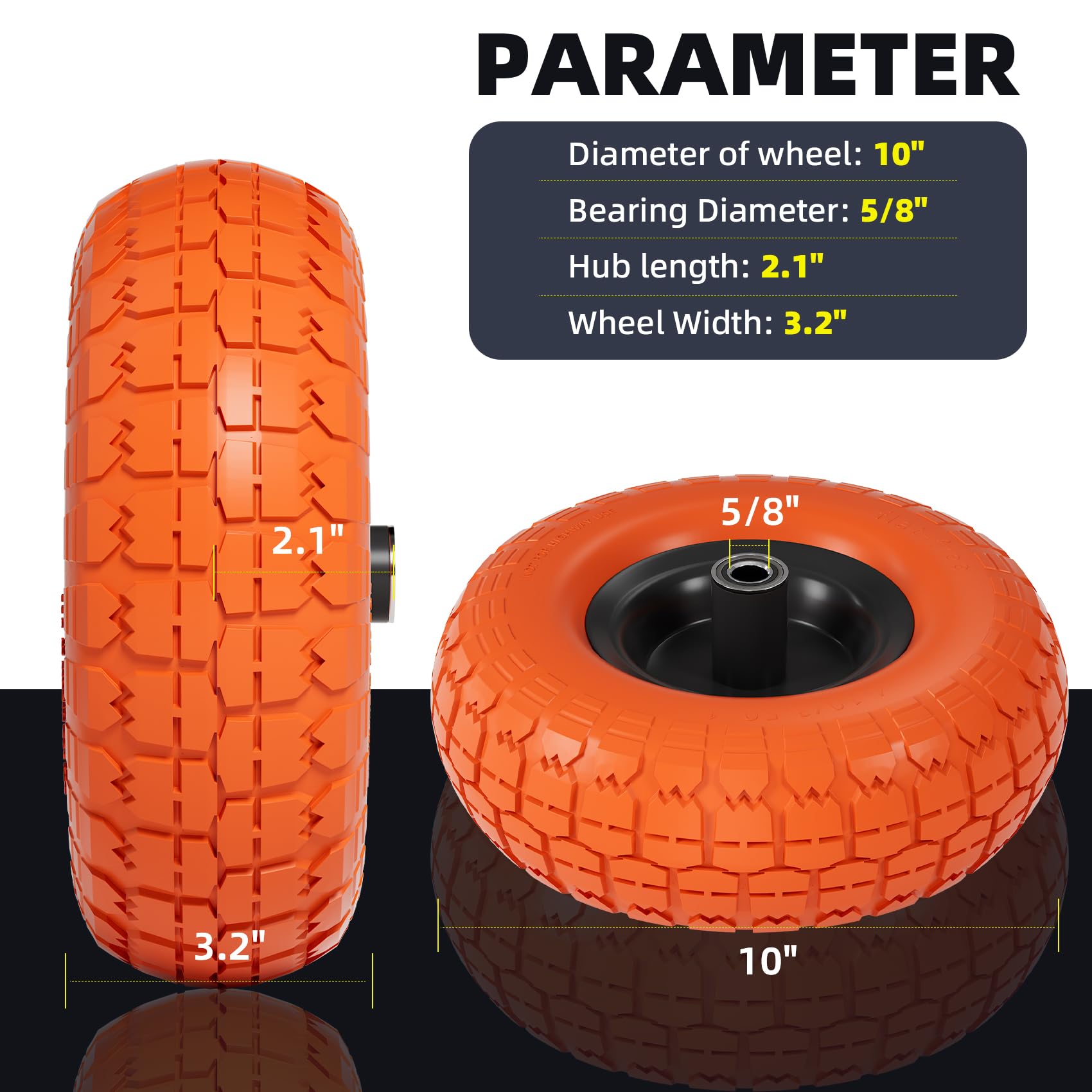 Iococee hand truck flat-free tire compatible with 5/8 inch bore