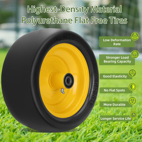 Iococee no-flat-spots polyurethane tire keeps even lawn contact