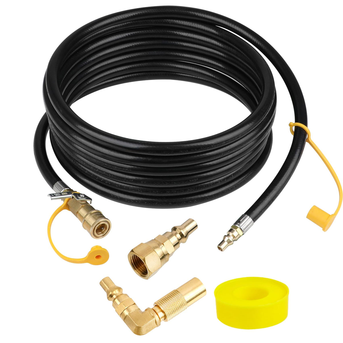 Iococee upgraded 18ft RV quick-connect hose close-up with durable brass fittings