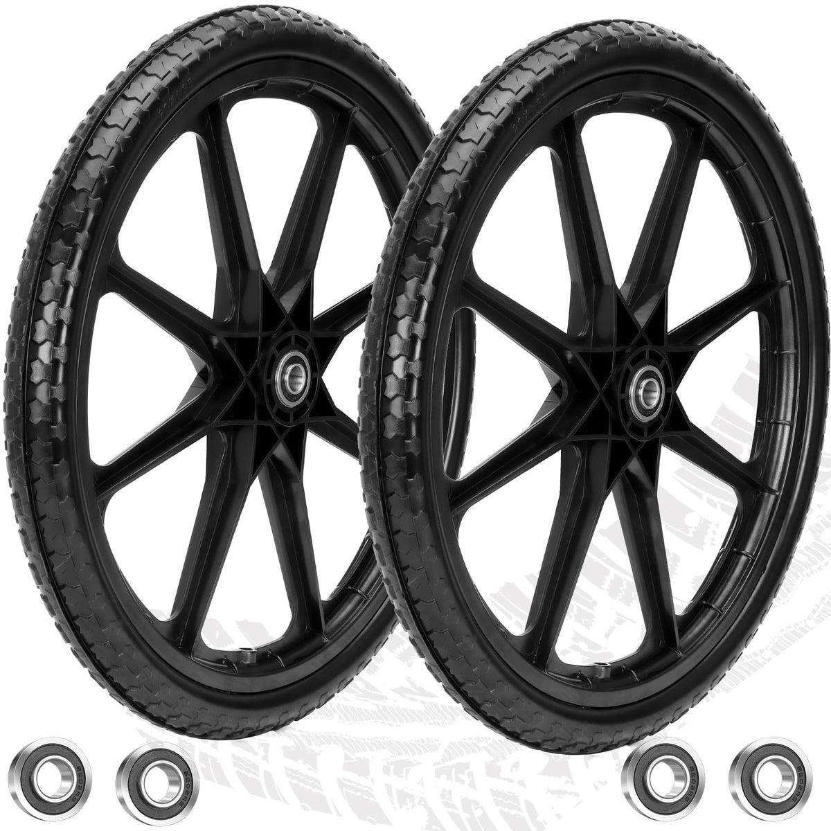 Iococee upgraded 20-inch flat-free wheel for Rubbermaid cart improving durability on rough terrain
