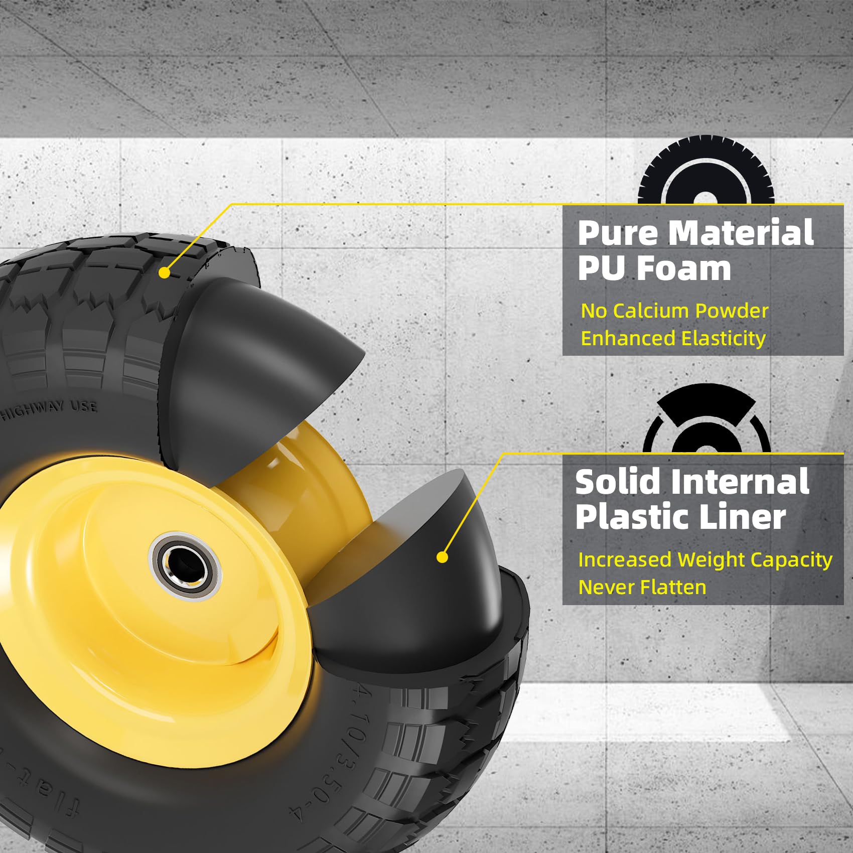 IOCOCEE urethane tire assembly with 5-8 center bearing; durable and smooth rolling.
