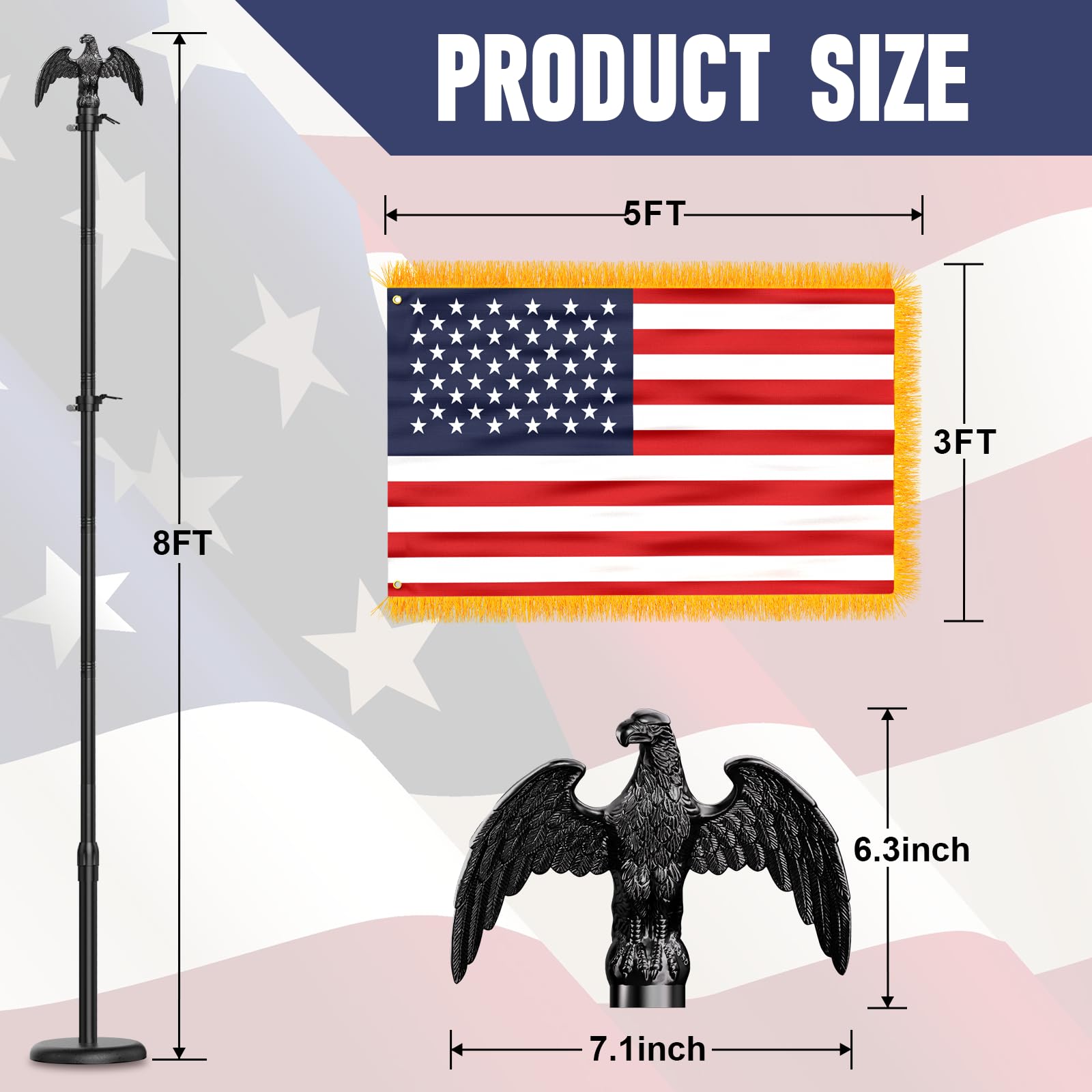 IOEN eagle topper on flag pole, enhances formal office presentations.