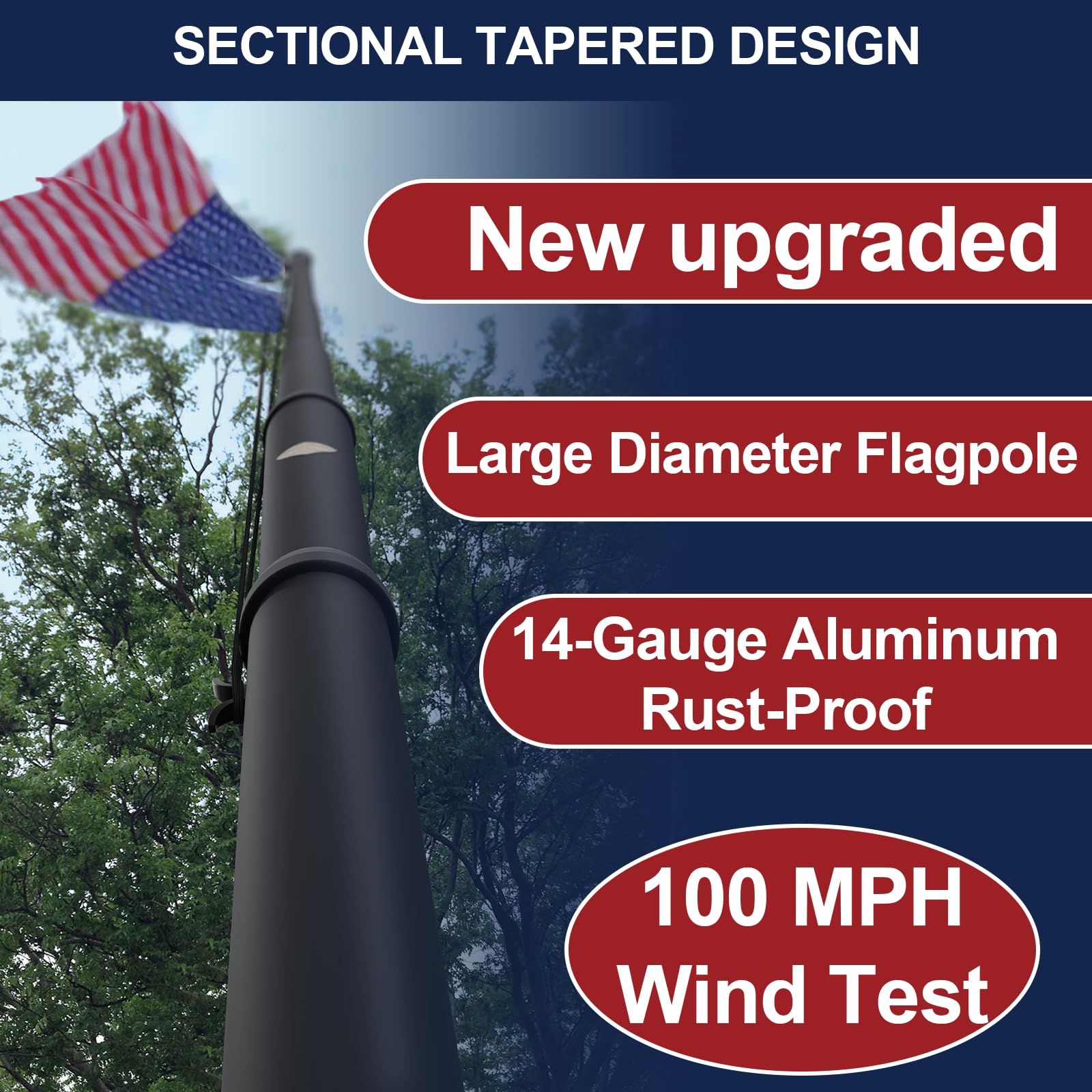IOEN flag pole sectional design showcased for a sleek, tapered look