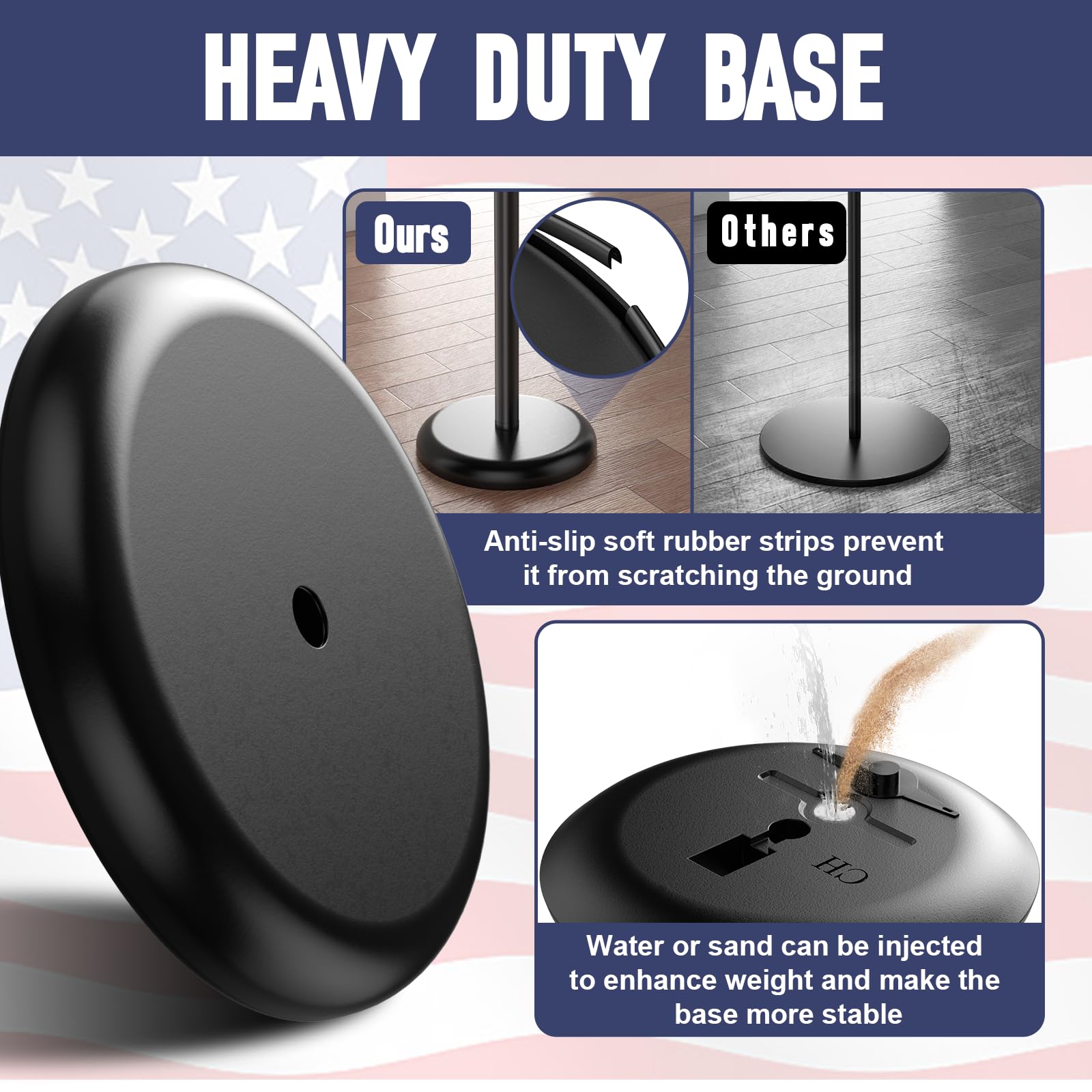 IOEN heavy-duty base with rubber ring, protects floors and adds stability.