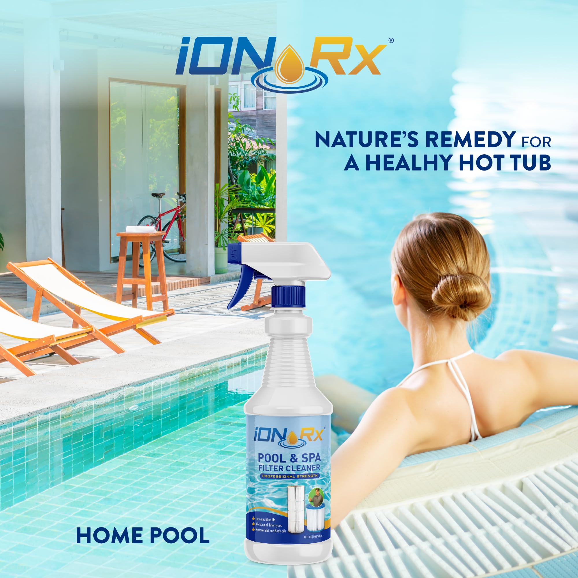iONRx spa filter pleats closeup highlights buildup removal.