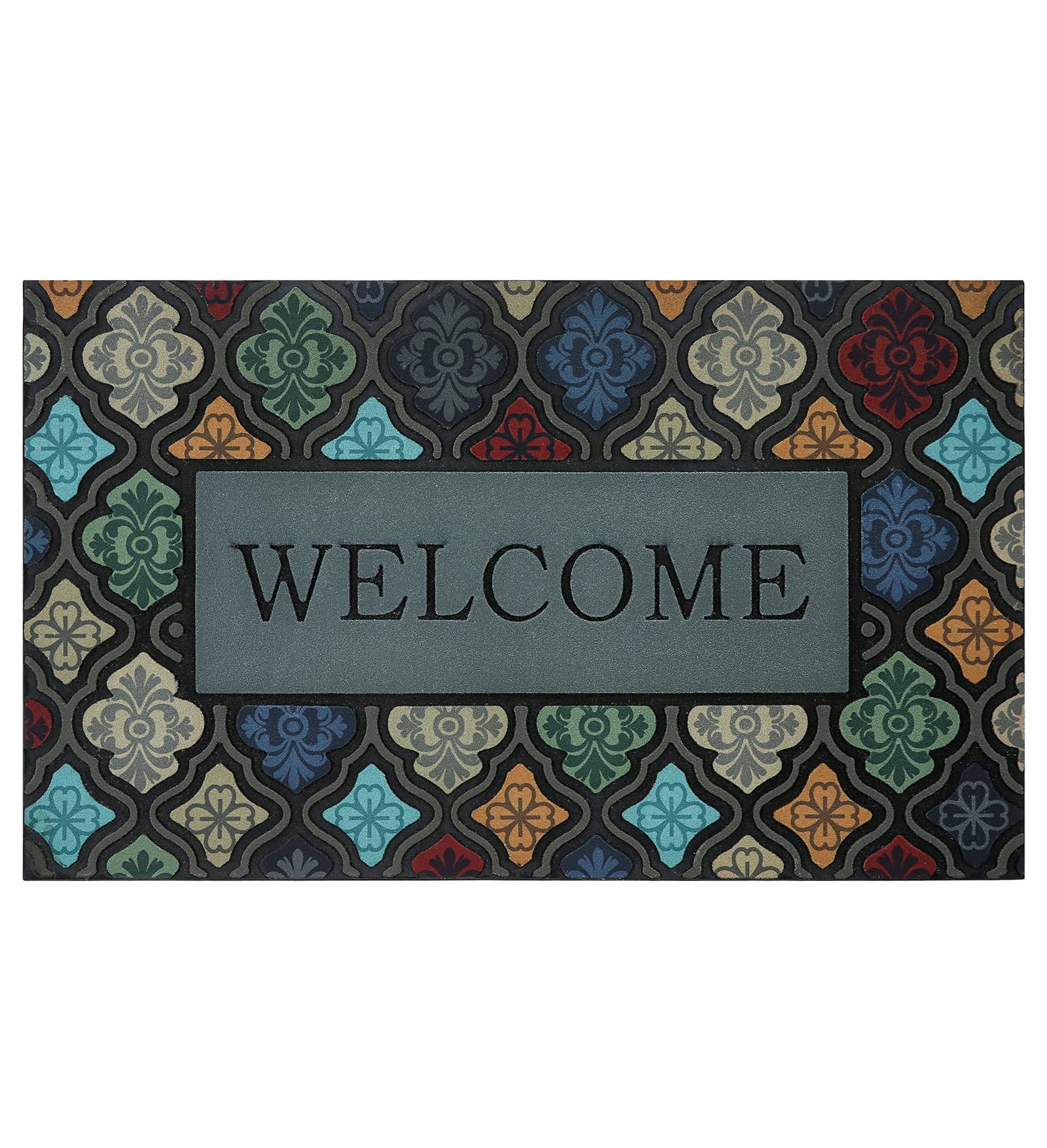 Iouwy colorful flower welcome mat front view ideal for high-traffic entryways.