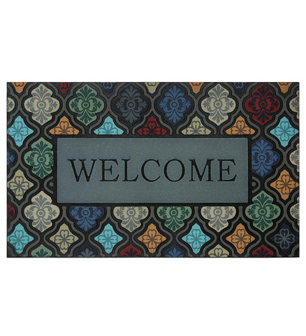 Iouwy colorful flower welcome mat front view ideal for high-traffic entryways.