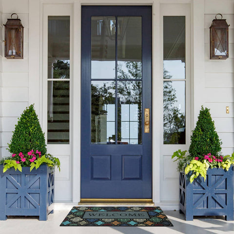 Iouwy colorful flower welcome mat high-traffic resilience endures seasonal outdoor use.