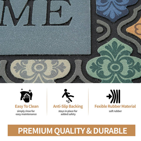 Iouwy colorful flower welcome mat low-profile design fits under most doors.