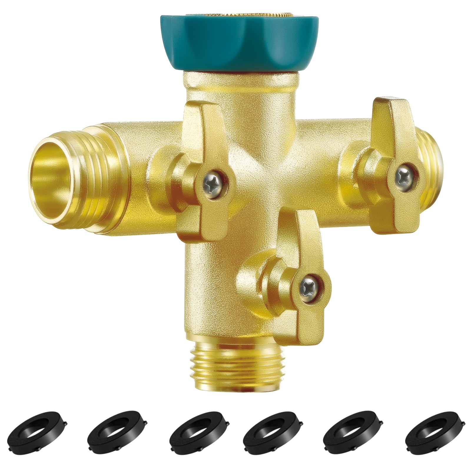 IPOW 3-Way Hose Splitter with 1.2 MPa high flow for simultaneous watering.