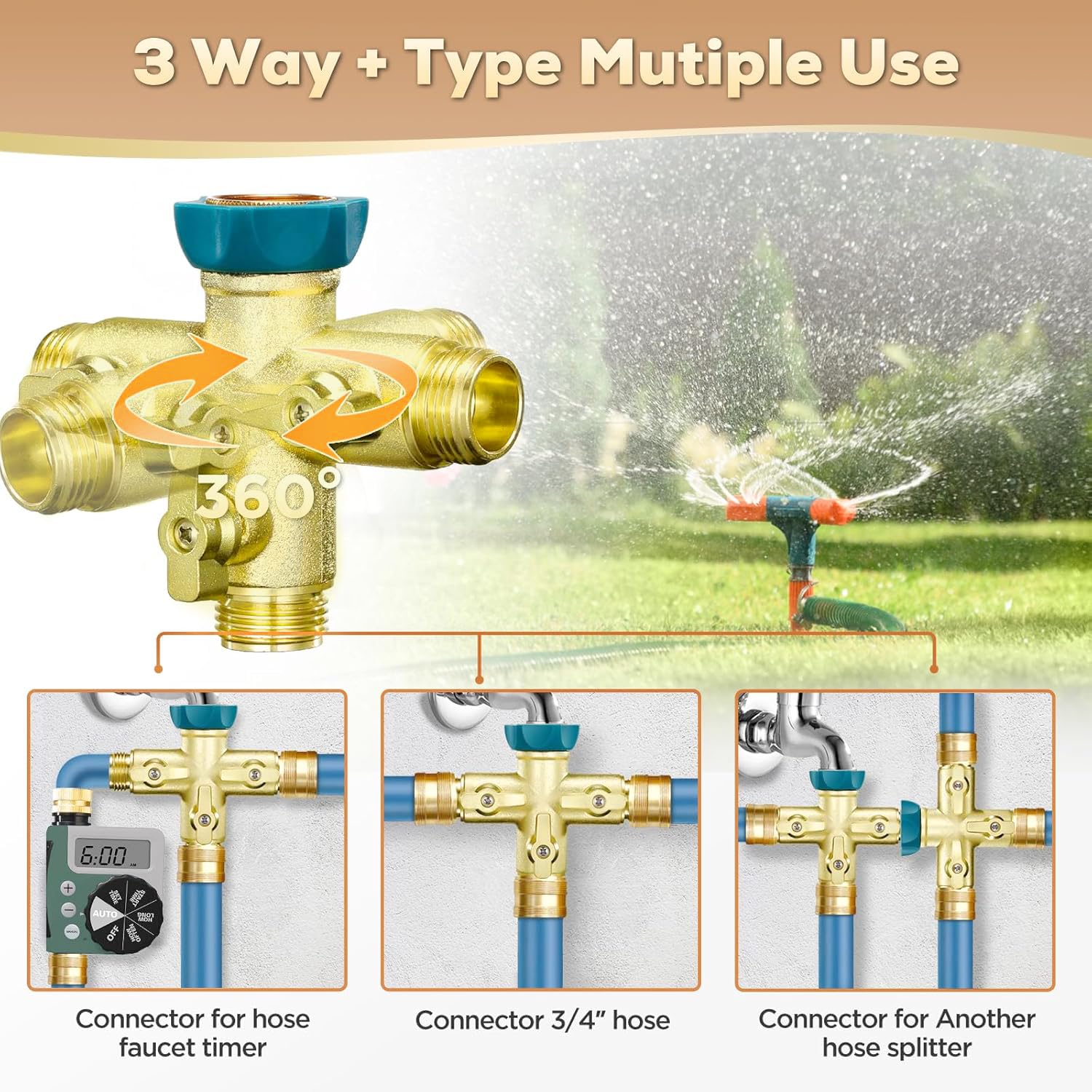 IPOW 3/4-inch spigot adapter ensures quick, tool-free setup for standard hoses.