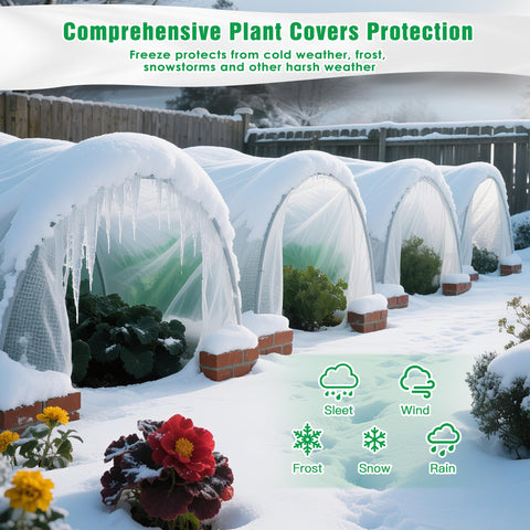 IPOW floating row cover over garden beds provides warmth and moisture retention for seedlings