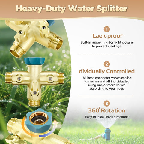 IPOW heavy-duty brass splitter offers rust-free durability for outdoor watering.