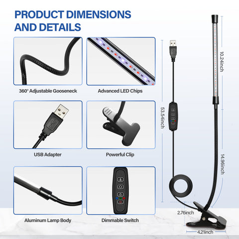 IPower LED Grow Light with dual goosenecks enables precise plant lighting