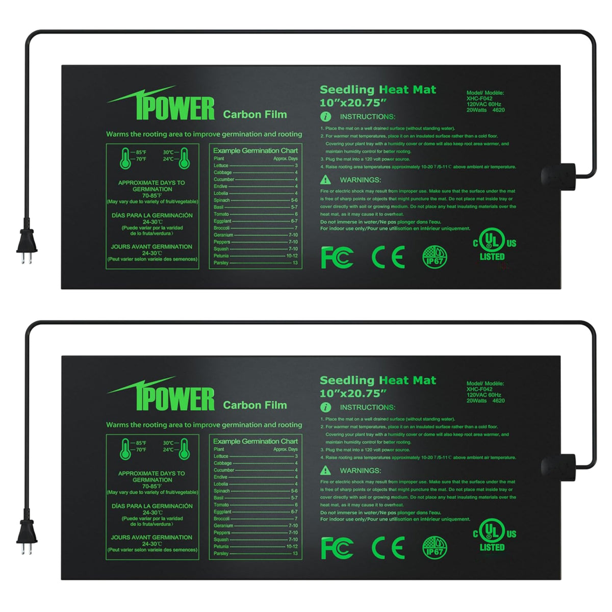 IPower seeding heat mat 10x20.75in provides uniform warmth for seedling germination.