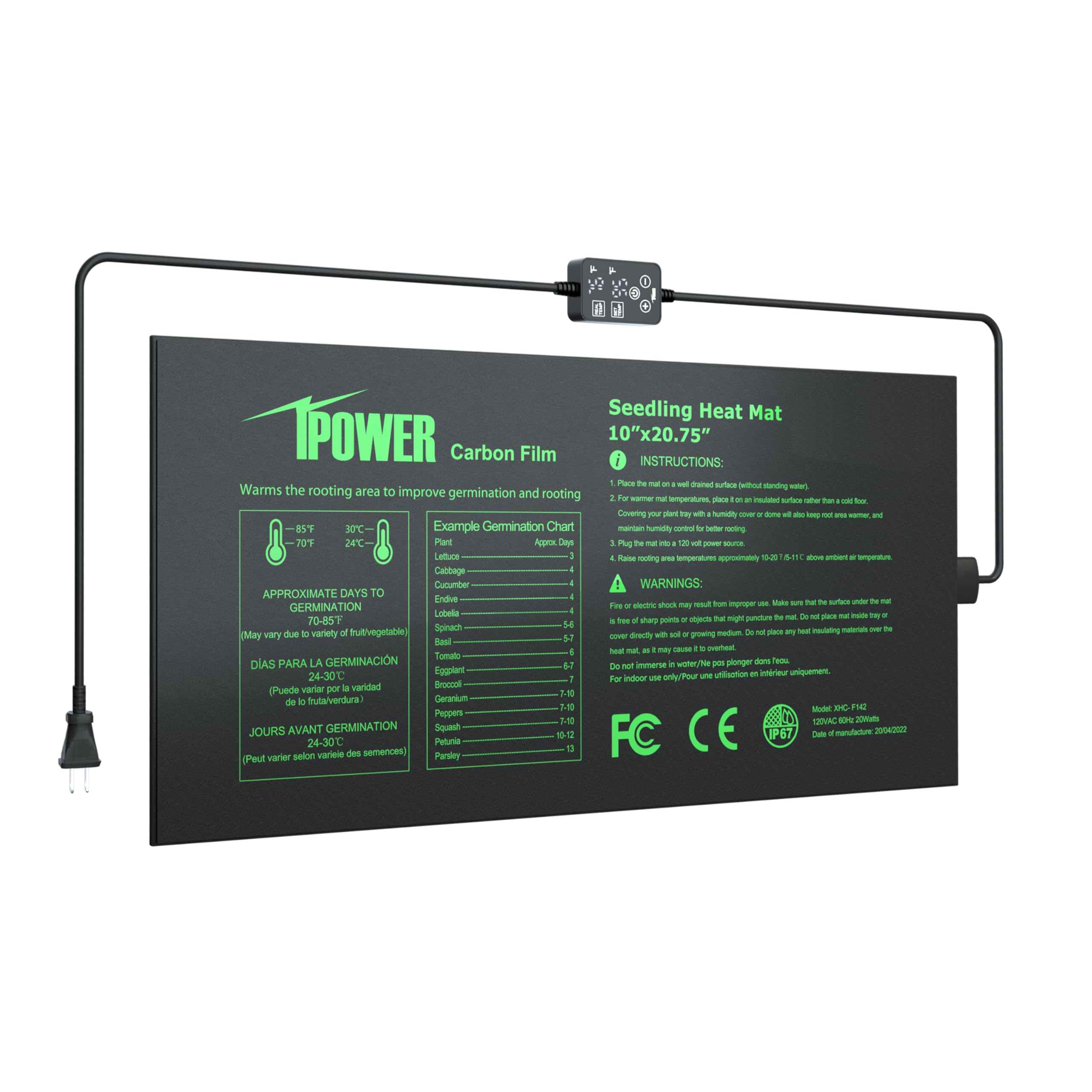 iPower seedling heat mat with dual thermostat display for precise control