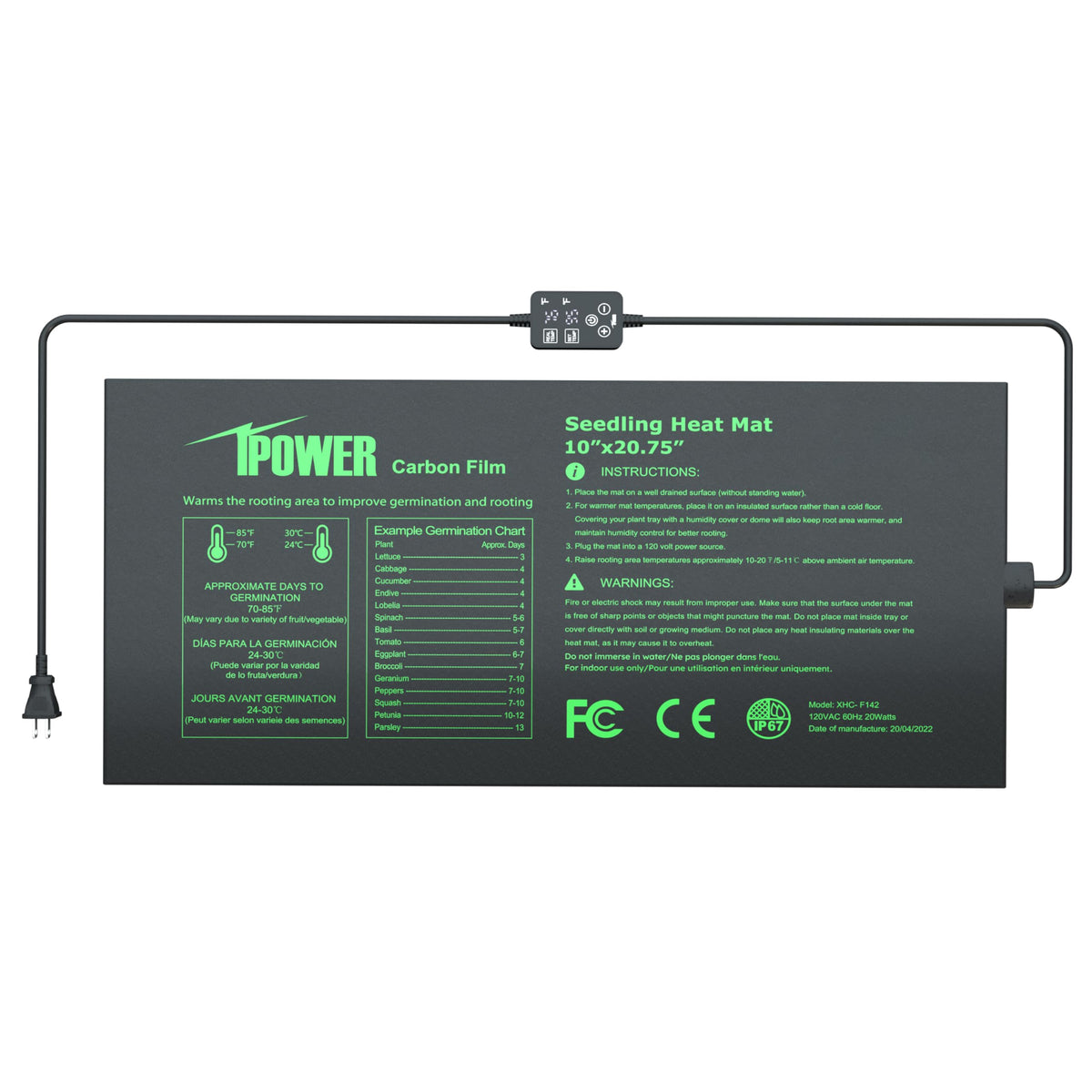 iPower seedling heat mat with thermostat display for precise germination warmth