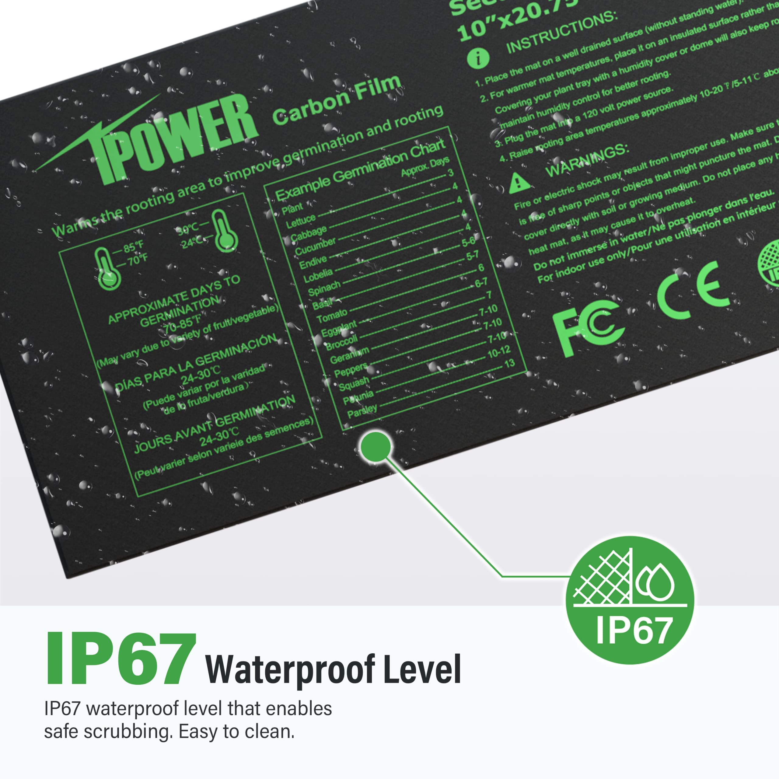 Waterproof wiring and durable cord connection on the iPower mat for safe use