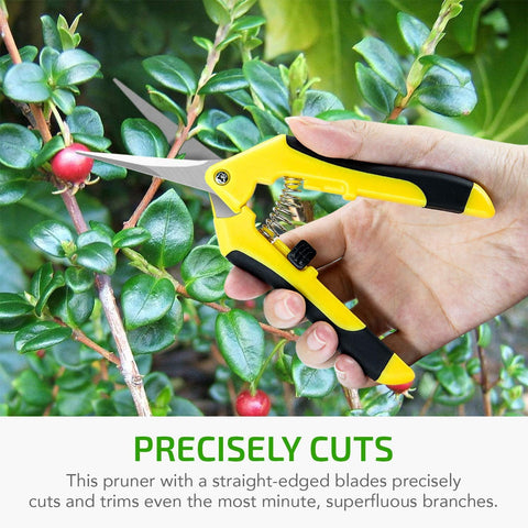 iPower pruner with spring-loaded action and ergonomic grips for easy one-handed use