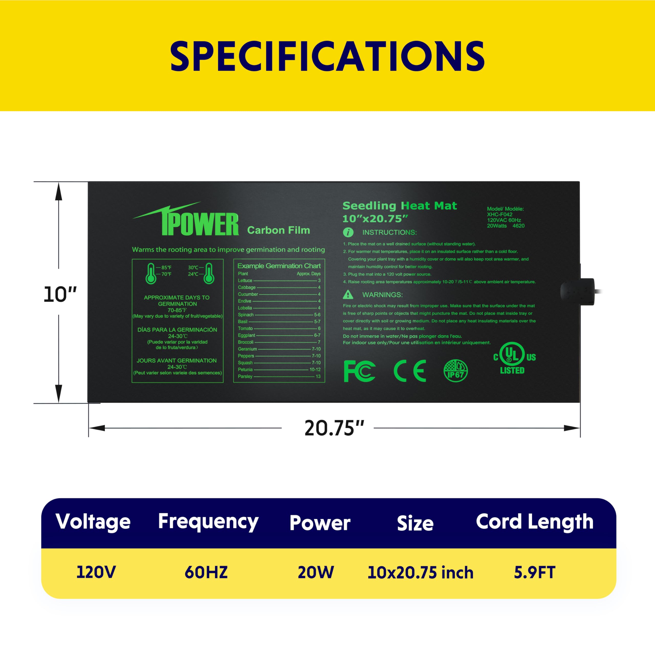 IPower two-pack seedling heat mat delivers steady heat for faster sprout development.