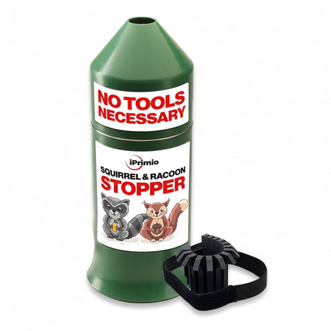 iPrimio 18-inch squirrel baffle wrap-around shield protects feeders from climbing animals.