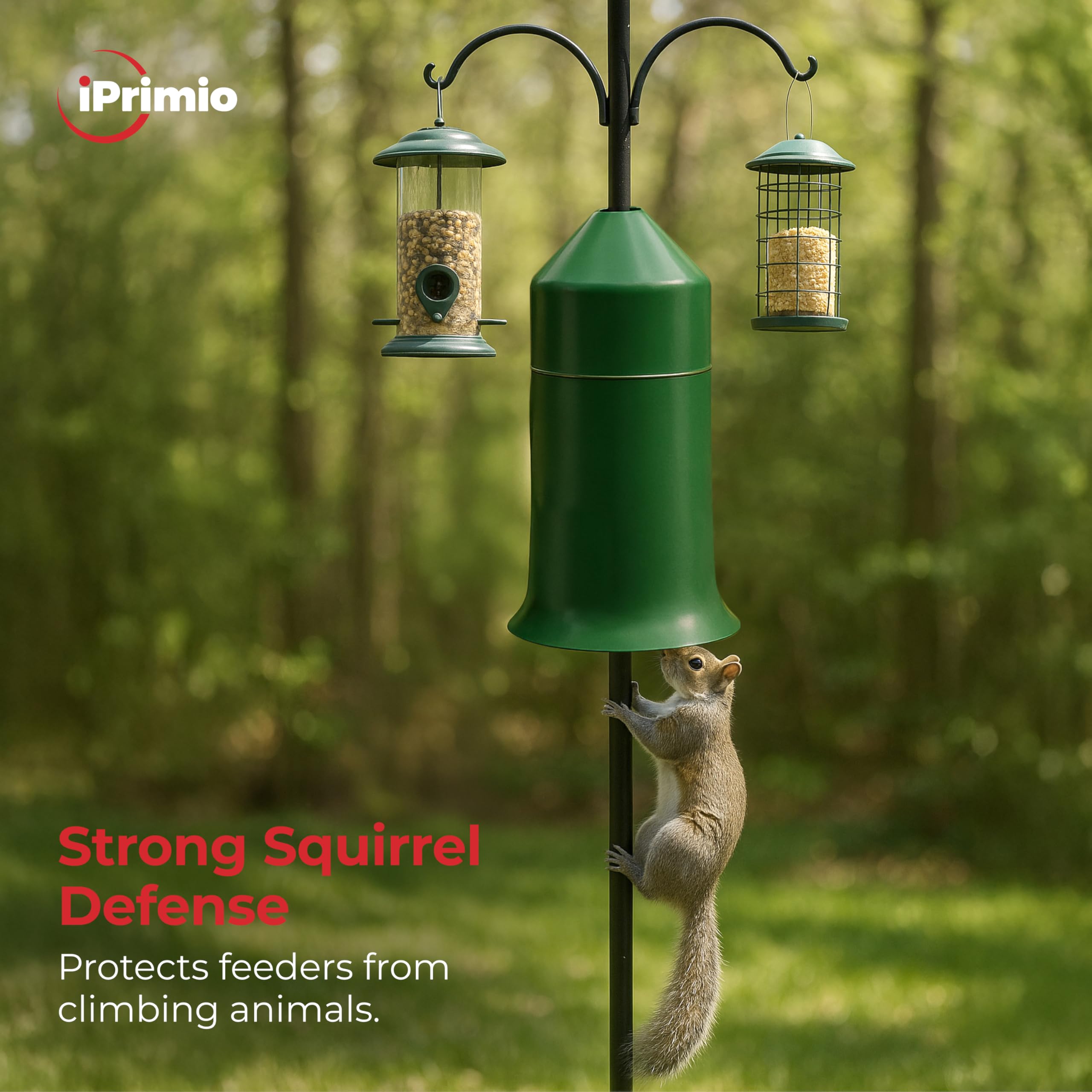 iPrimio easy-install pole baffle enables tool-free protection for your bird feeders.
