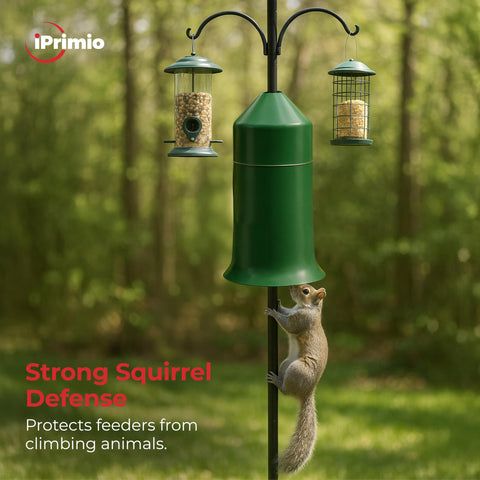 iPrimio easy-install pole baffle enables tool-free protection for your bird feeders.