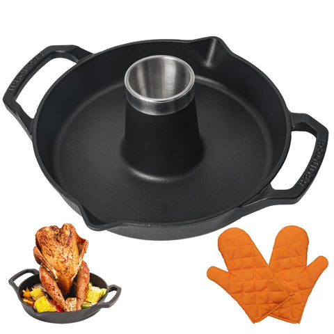IPROUDER cast iron chicken roaster top view highlights sturdy construction for even cooking.