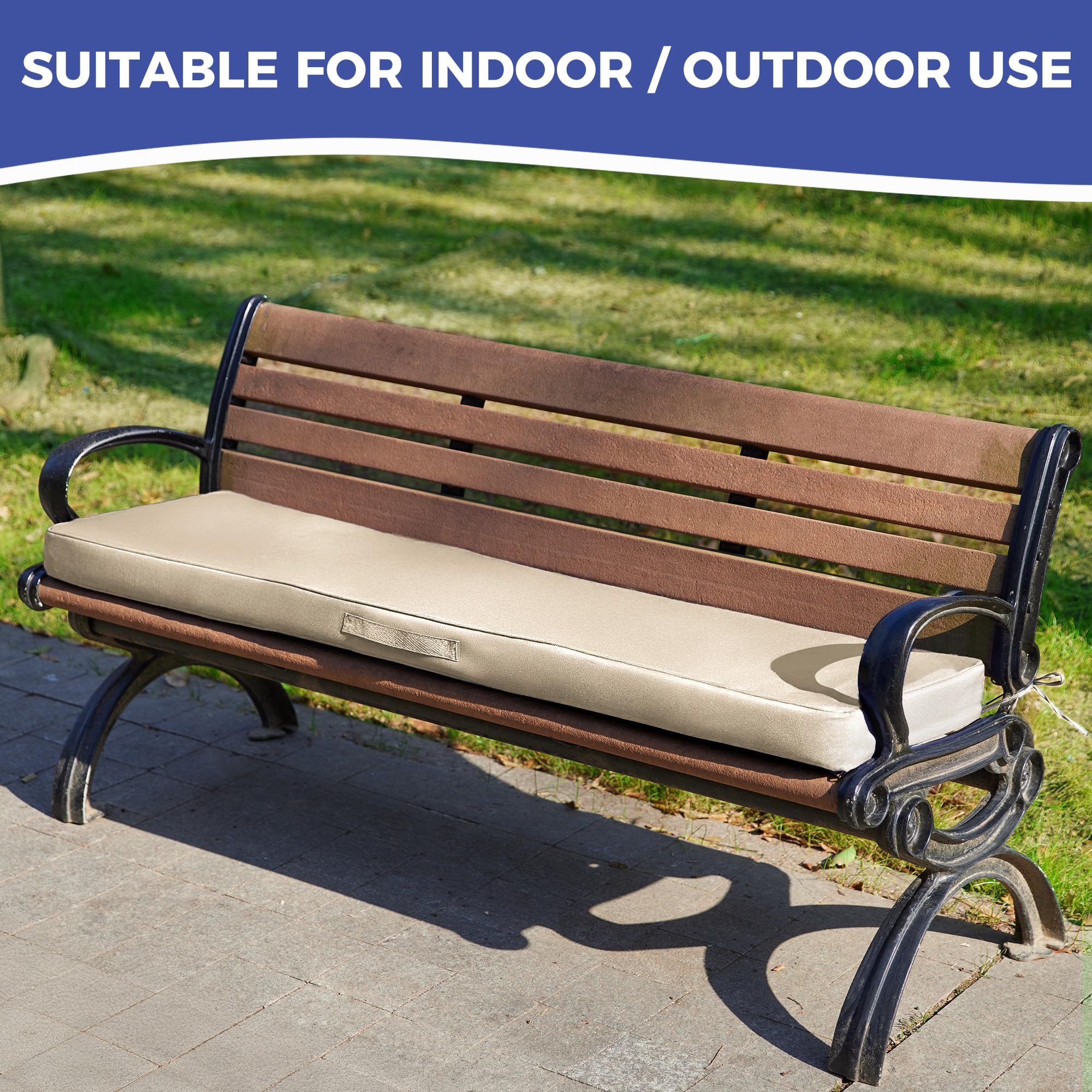 IPYNBAP fade-resistant beige cushion ideal for garden or porch seating.