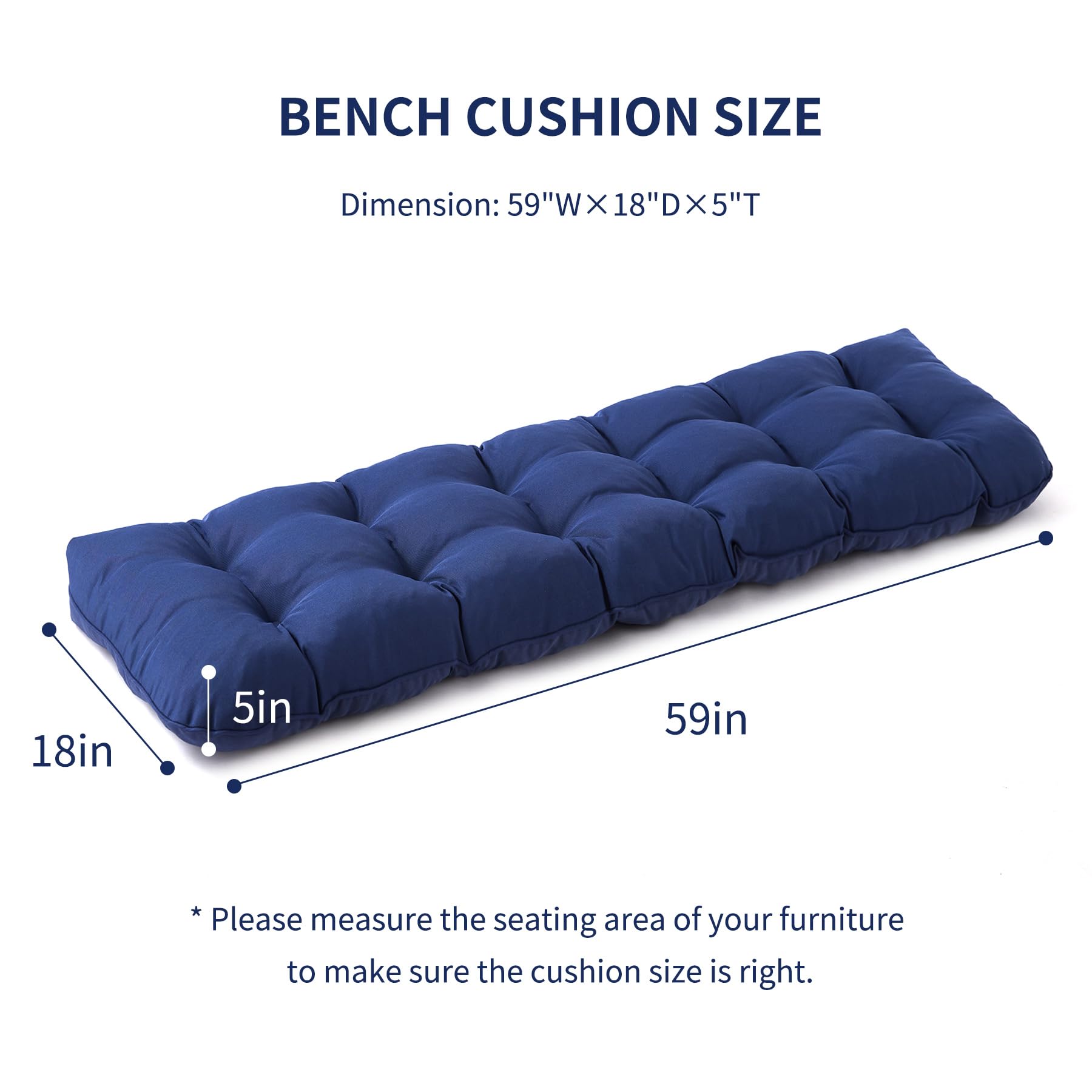 IPYNBAP navy-blue tufted bench cushion close-up showing durable piping
