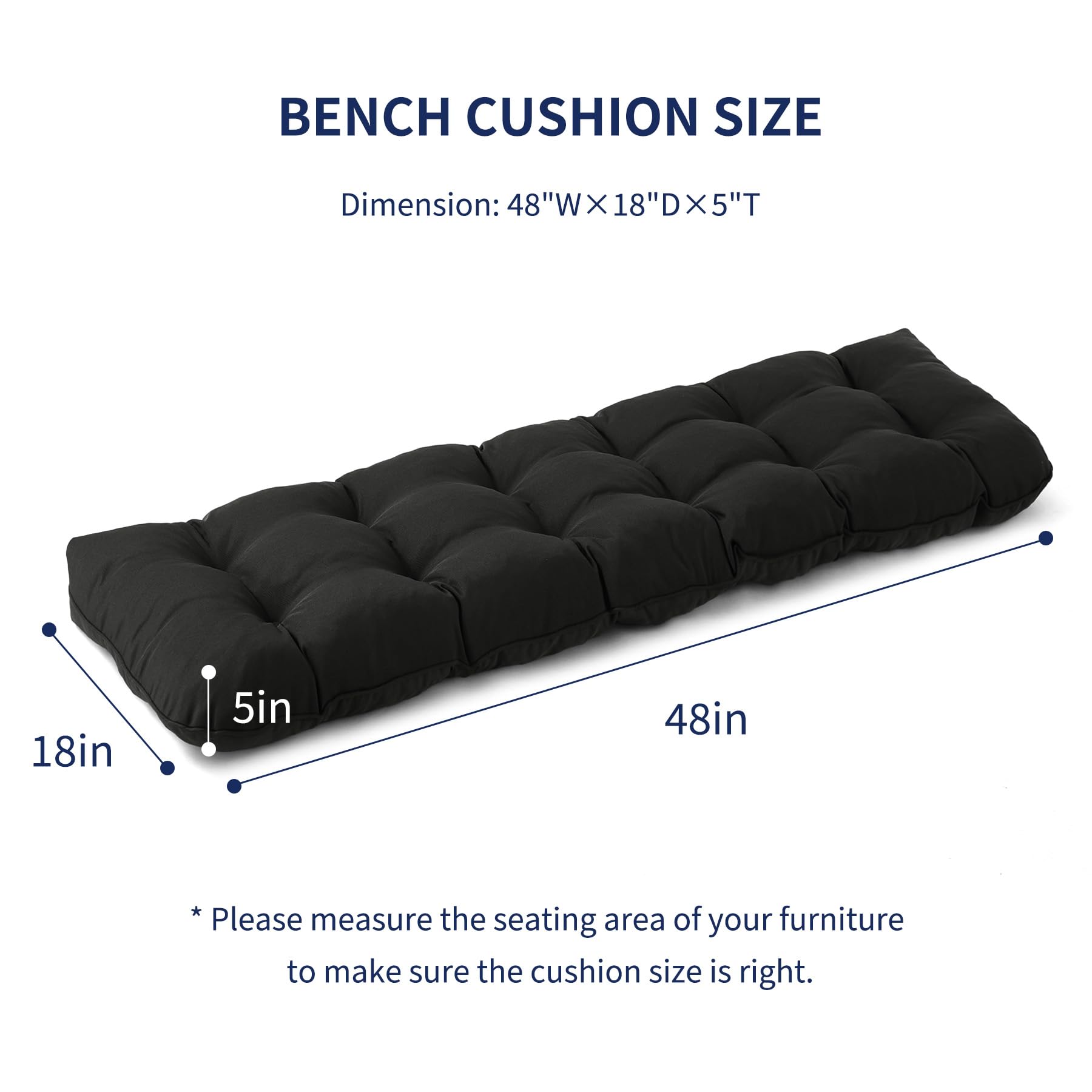 IPYNBAP outdoor bench cushion side profile showing 5 inch height for versatile benches