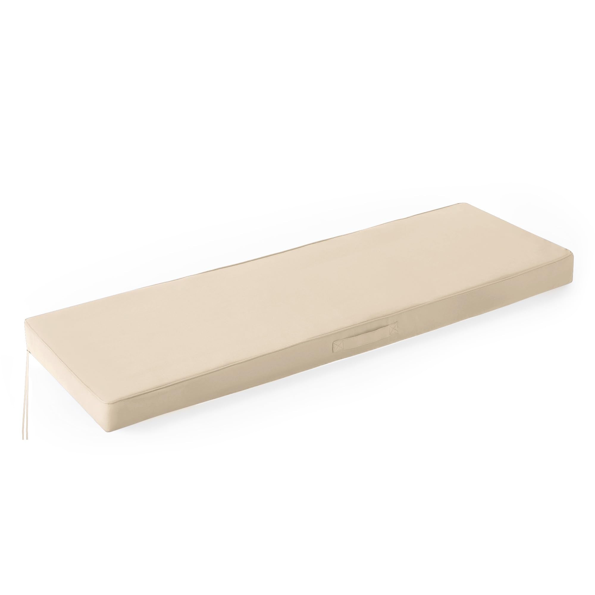 IPYNBAP outdoor bench cushion on patio shows 59x18x3 size for a snug fit.