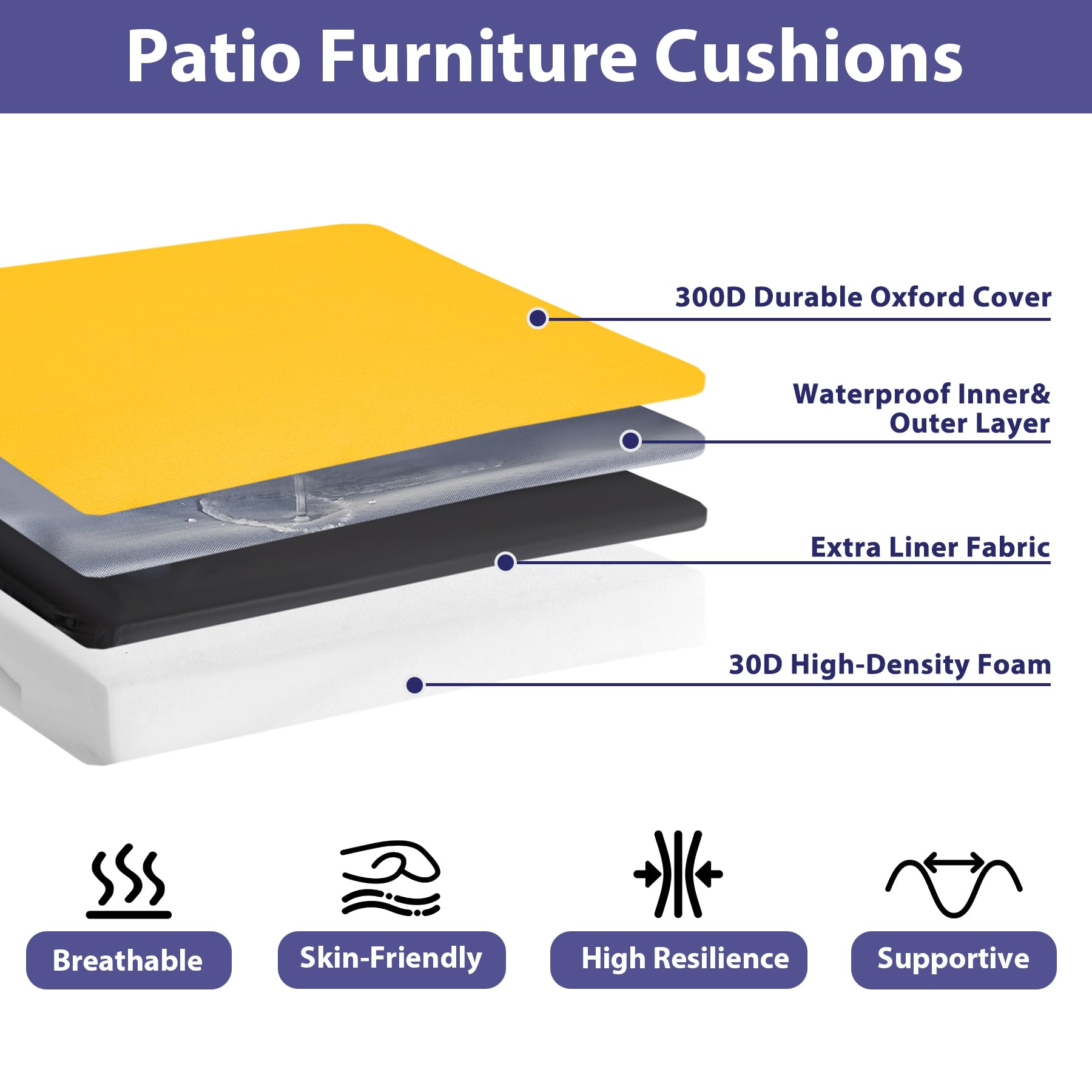 IPYNBAP yellow outdoor chair cushion with handles for easy repositioning