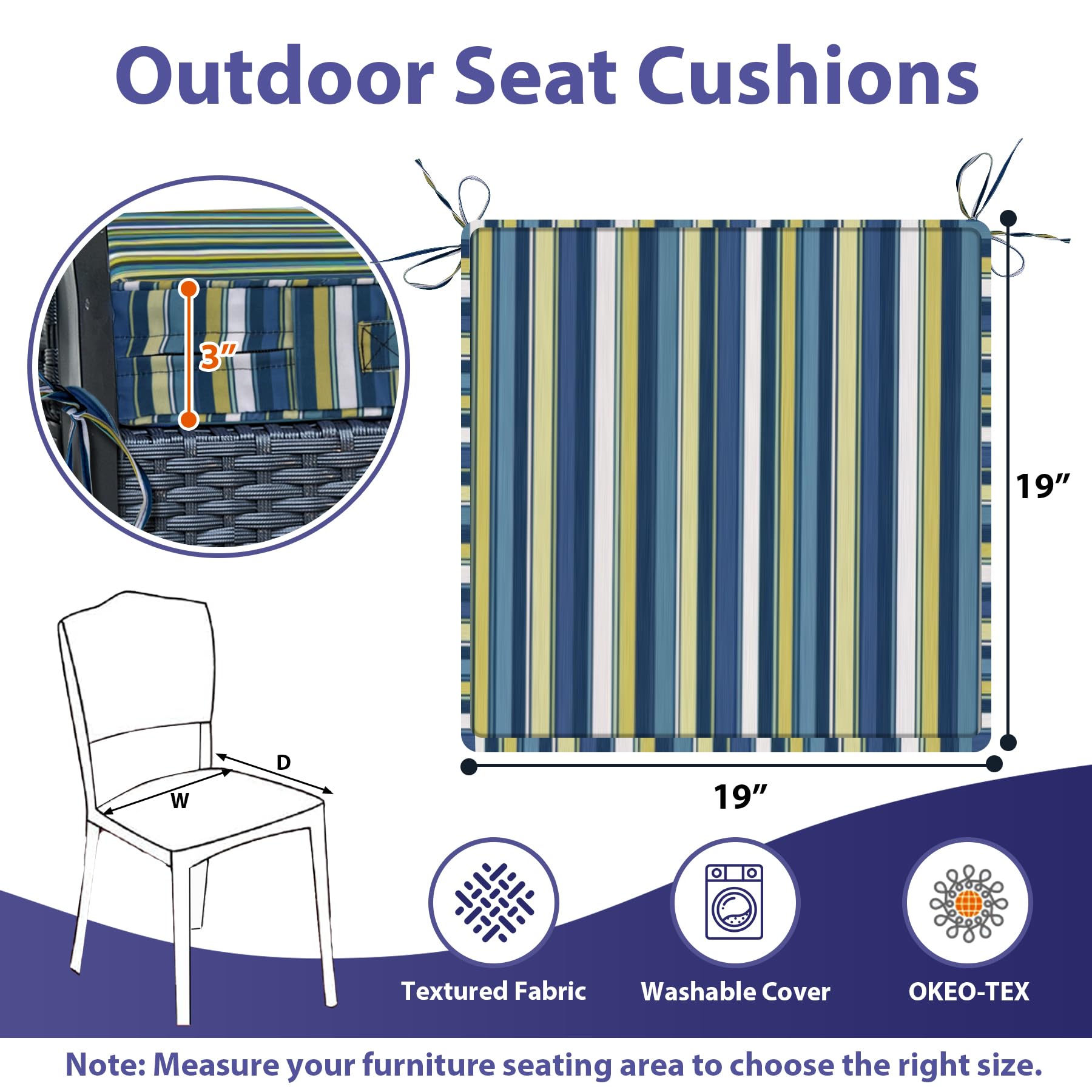 IPYNBAP piped edges and carry handle help cushions maintain shape and placement.