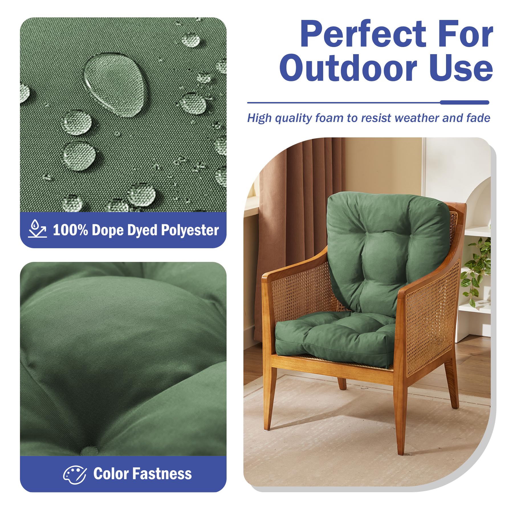 IPYNBAP outdoor chair cushions set on a patio chair for a complete seating upgrade.