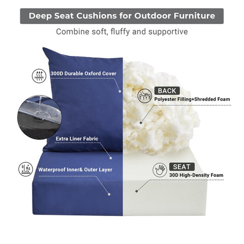 IPYNBAP navy back cushion demonstrates supportive high-density foam.