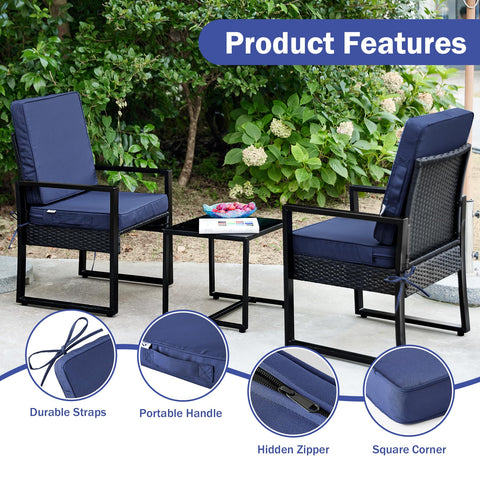 IPYNBAP cushions in a patio setting show fade-resistant navy color