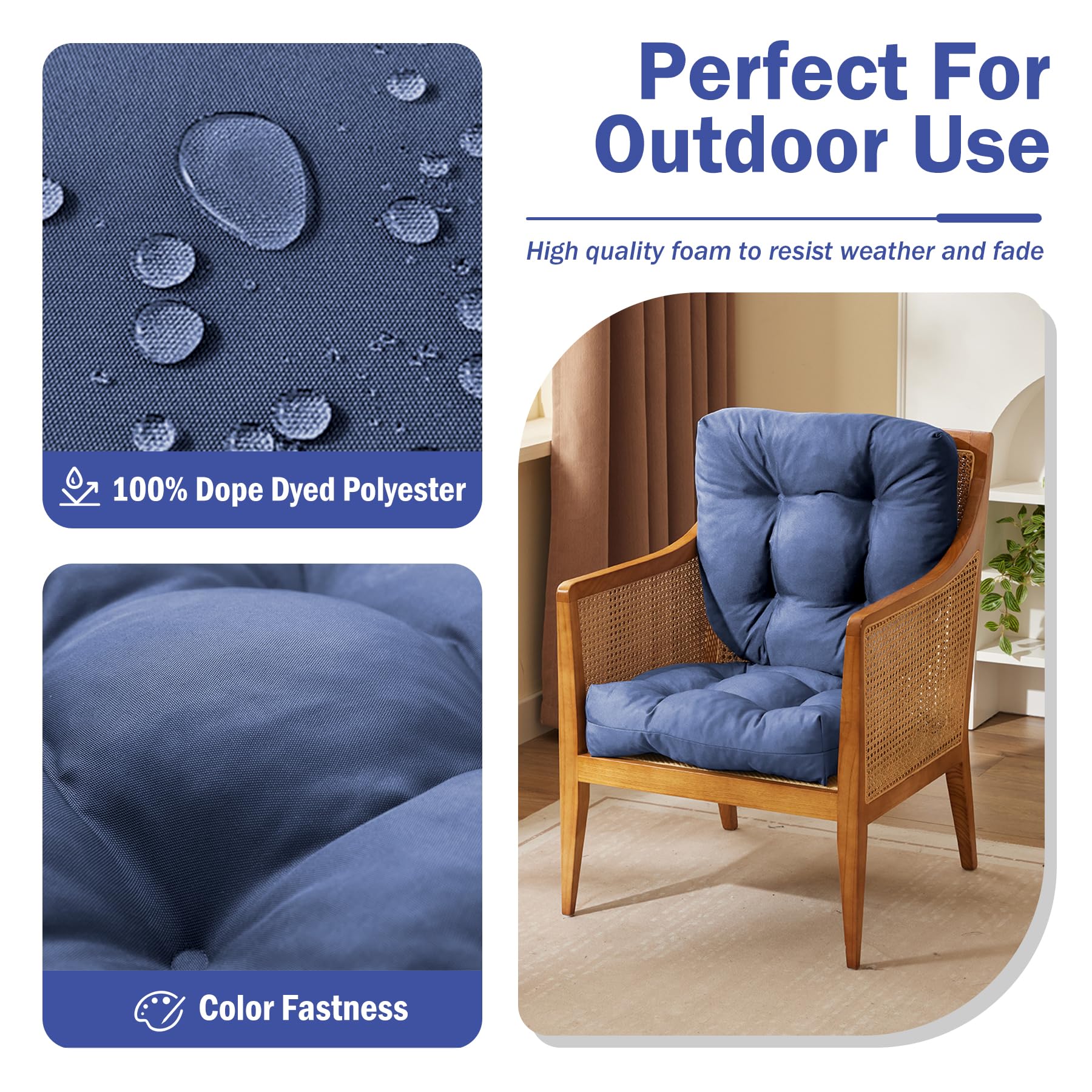 IPYNBAP outdoor chair cushions navy side view showing ties