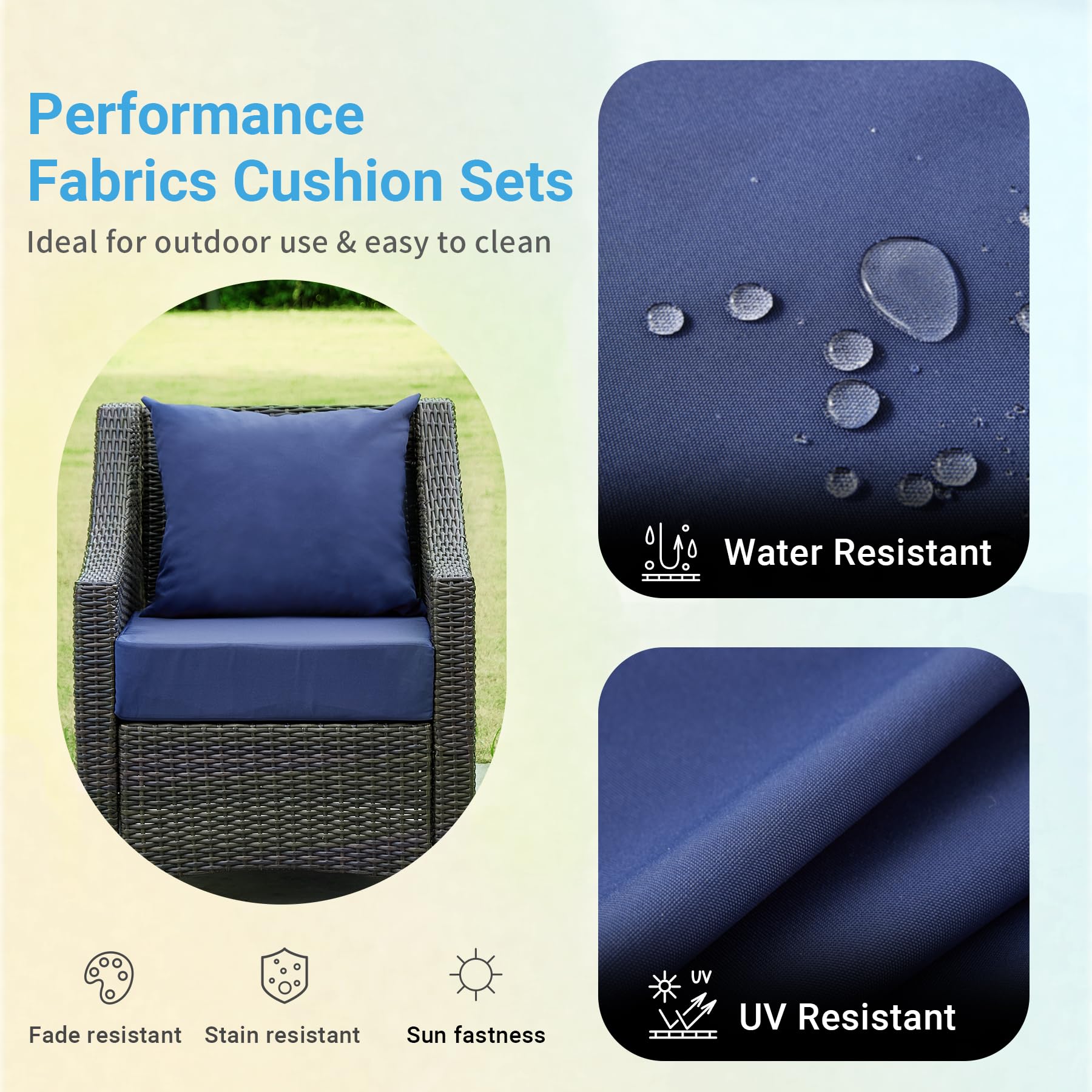 IPYNBAP cushion fabric features waterproof coating for rainy days.
