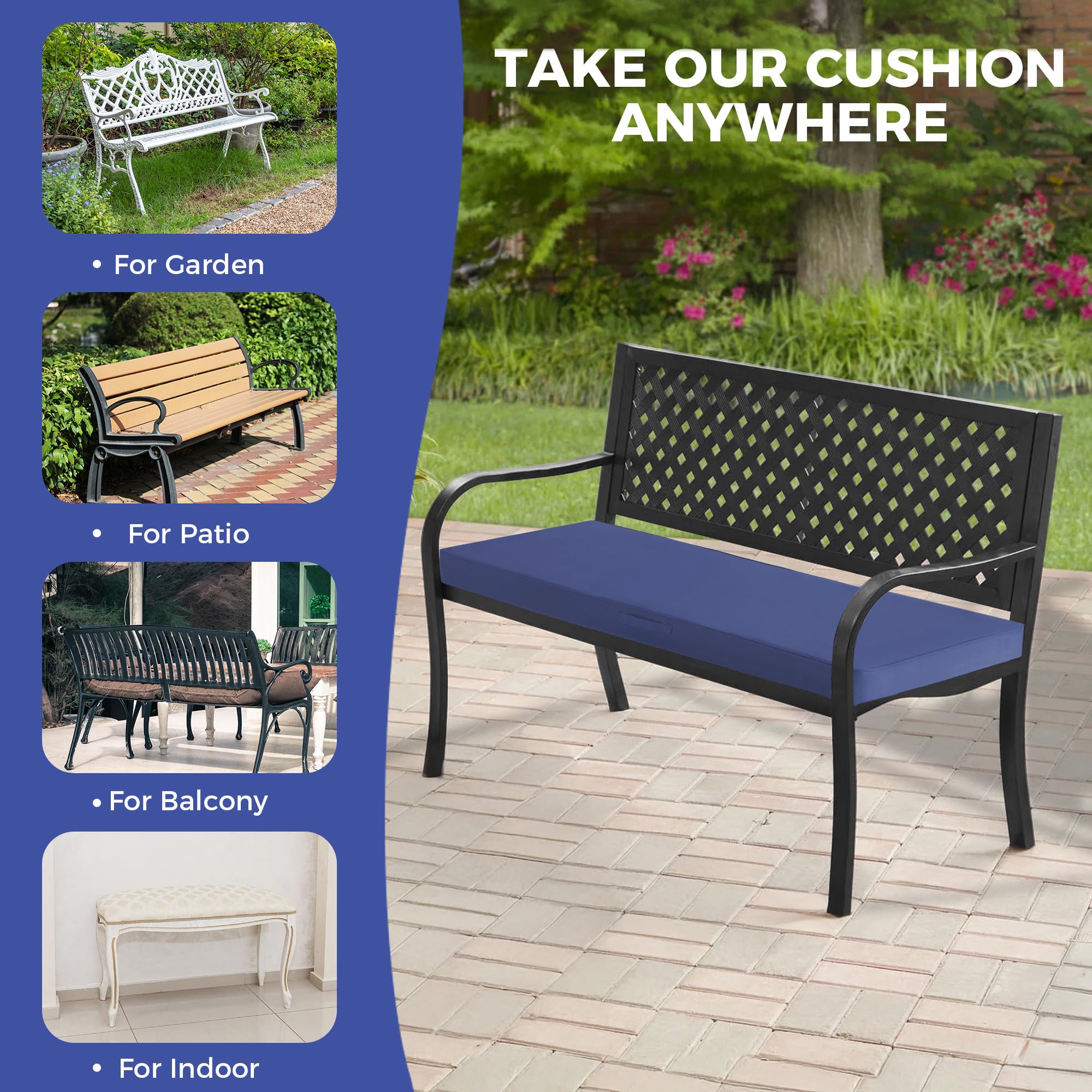 IPYNBAP versatile navy cushion for garden, patio, balcony, or indoor benches