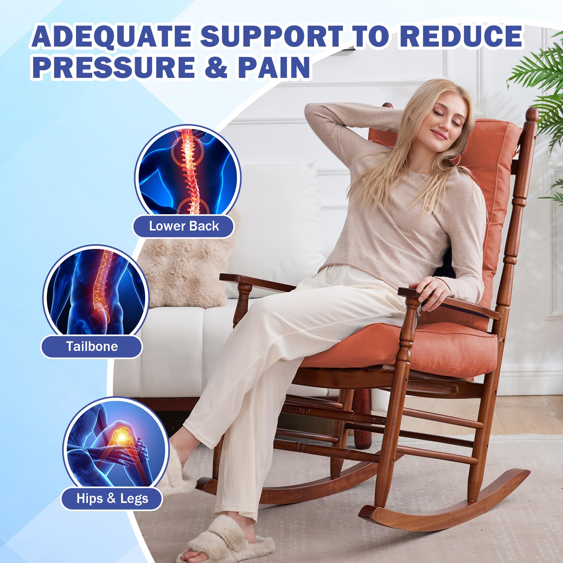 IPYNBAP cushion with attached ties securing it to rocker furniture.